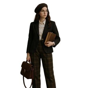 Vintage Black Linen Blazer Jacket with‎ Mother of Pearl Button Tailored Style